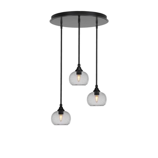 Toltec Lighting Empire 3 Light 19 inch Cluster Pendalier in Matte Black with Clear Bubble Glass 2183-MB-202