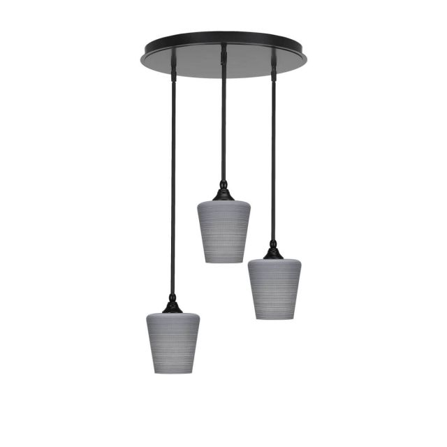 Toltec Lighting Empire 3 Light 19 inch Cluster Pendalier in Matte Black with Gray Matrix Glass 2183-MB-4032