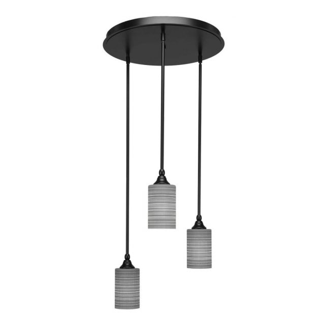 Toltec Lighting Empire 3 Light 18 inch Cluster Pendant in Matte Black with Gray Matrix Glass 2183-MB-4062