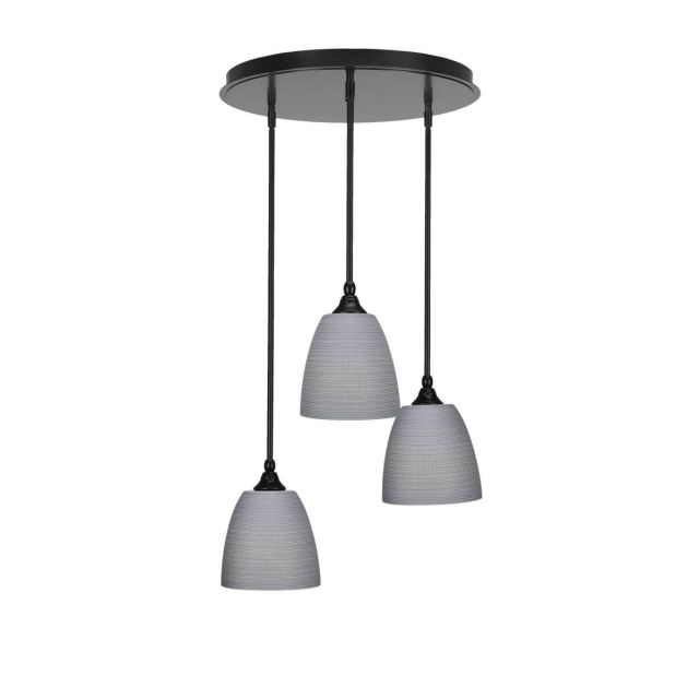 Toltec Lighting Empire 3 Light 20 inch Cluster Pendalier in Matte Black with Gray Matrix Glass 2183-MB-4072