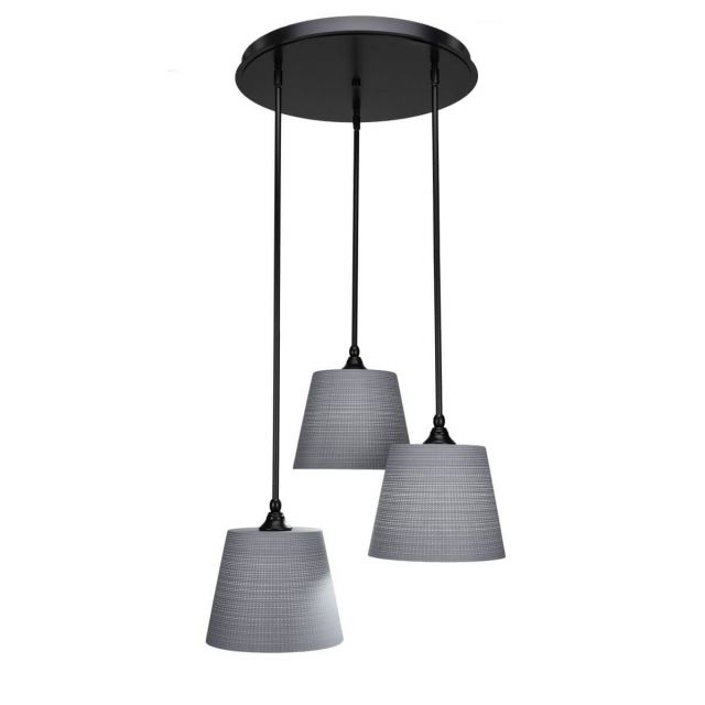 Toltec Lighting Empire 3 Light 21 inch Cluster Pendant in Matte Black with Gray Matrix Glass 2183-MB-4082