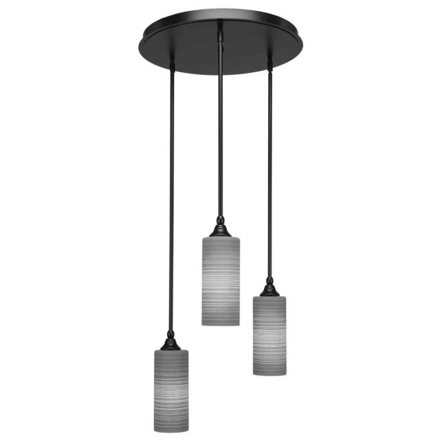 Toltec Lighting Empire 3 Light 18 inch Cluster Pendant in Matte Black with Gray Matrix Glass 2183-MB-4092