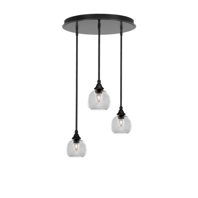Toltec Lighting Empire 3 Light 19 inch Cluster Pendalier in Matte Black with Clear Bubble Glass 2183-MB-4100