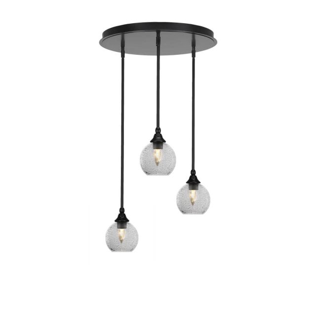 Toltec Lighting Empire 3 Light 19 inch Cluster Pendalier in Matte Black with Smoke Bubble Glass 2183-MB-4102