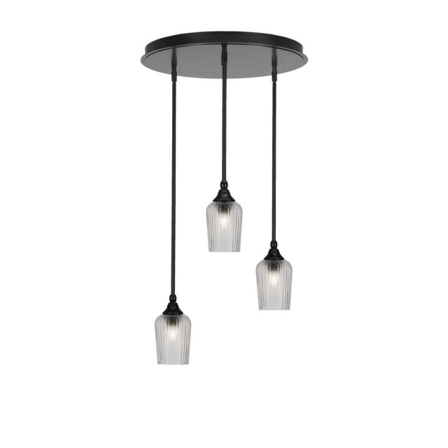 Toltec Lighting Empire 3 Light 19 inch Cluster Pendalier in Matte Black with Clear Textured Glass 2183-MB-4250