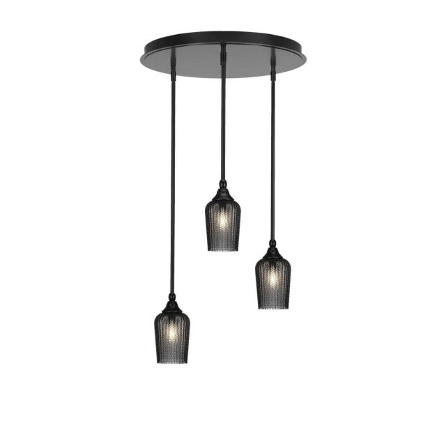 Toltec Lighting Empire 3 Light 19 inch Cluster Pendalier in Matte Black with Smoke Textured Glass 2183-MB-4252