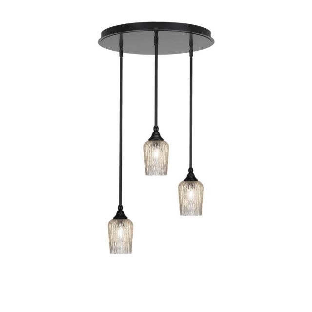 Toltec Lighting Empire 3 Light 19 inch Cluster Pendalier in Matte Black with Silver Textured Glass 2183-MB-4253