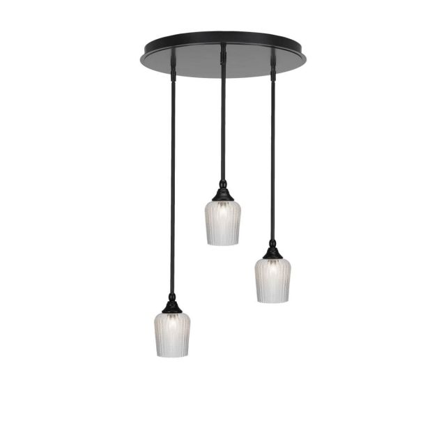 Toltec Lighting Empire 3 Light 19 inch Cluster Pendalier in Matte Black with Clear Textured Glass 2183-MB-4280