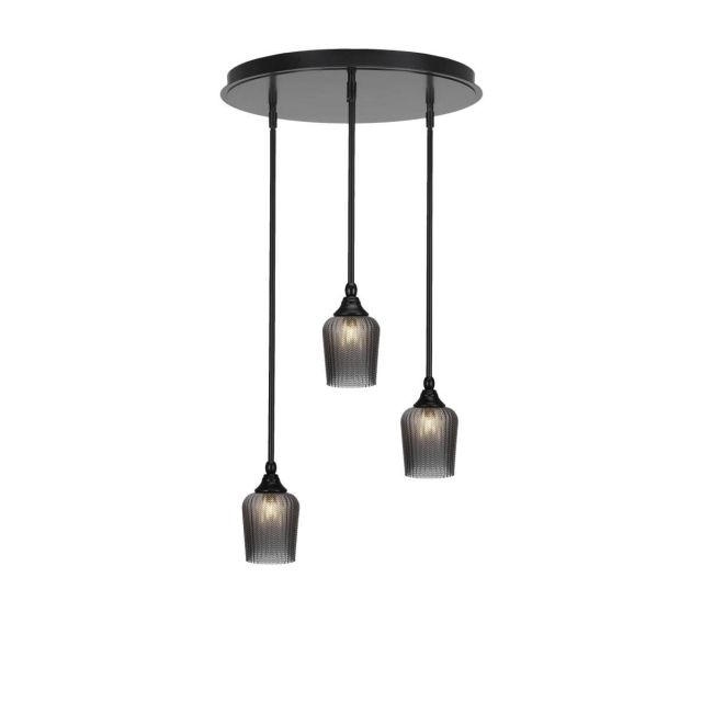Toltec Lighting Empire 3 Light 19 inch Cluster Pendalier in Matte Black with Smoke Textured Glass 2183-MB-4282