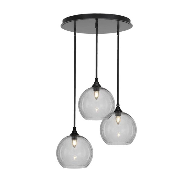 Toltec Lighting Empire 3 Light 18 inch Cluster Pendalier in Matte Black with Clear Bubble Glass 2183-MB-4350