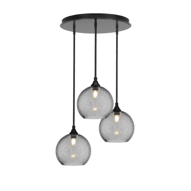 Toltec Lighting Empire 3 Light 18 inch Cluster Pendalier in Matte Black with Smoke Bubble Glass 2183-MB-4352