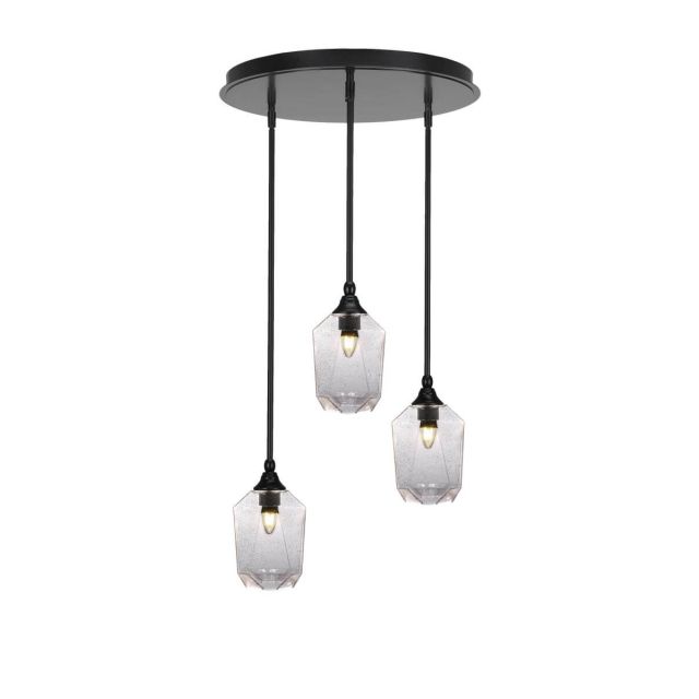 Toltec Lighting Empire 3 Light 18 inch Cluster Pendalier in Matte Black with Clear Bubble Glass 2183-MB-4460