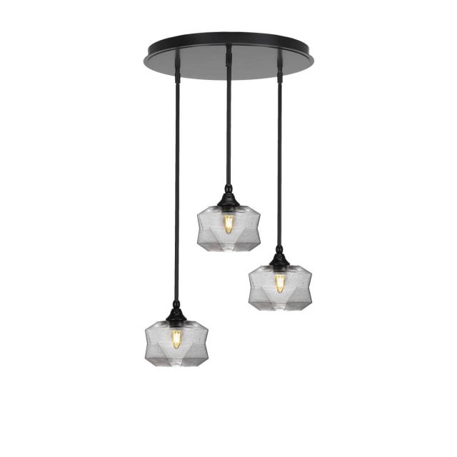 Toltec Lighting Empire 3 Light 18 inch Cluster Pendalier in Matte Black with Clear Bubble Glass 2183-MB-4490
