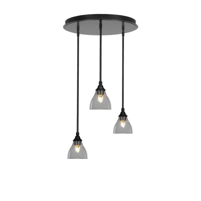 Toltec Lighting Empire 3 Light 19 inch Cluster Pendalier in Matte Black with Clear Bubble Glass 2183-MB-4760