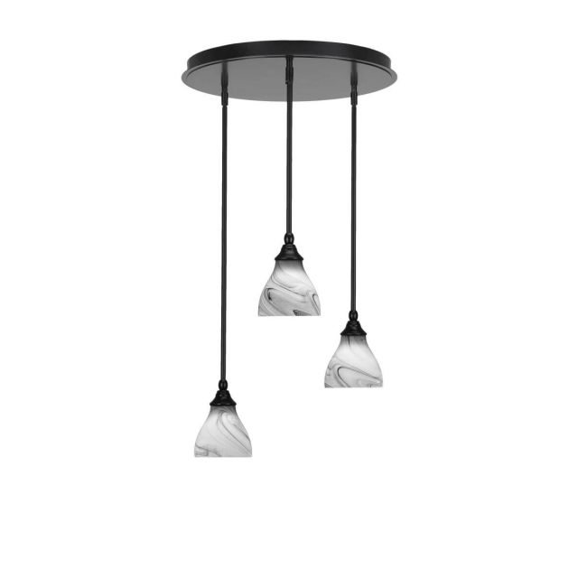 Toltec Lighting Empire 3 Light 19 inch Cluster Pendalier in Matte Black with Onyx Swirl Glass 2183-MB-4769