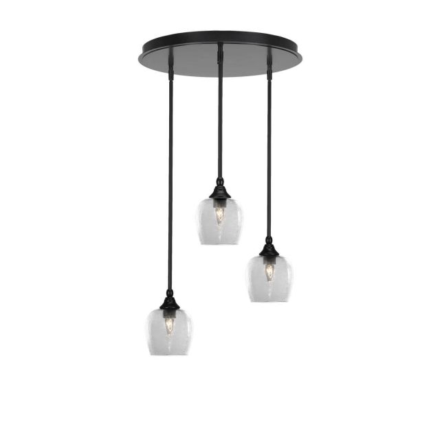 Toltec Lighting Empire 3 Light 19 inch Cluster Pendalier in Matte Black with Clear Bubble Glass 2183-MB-4810