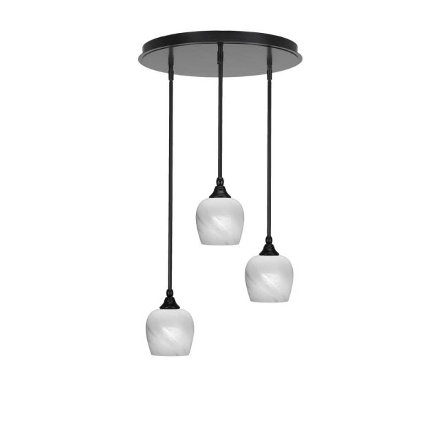 Toltec Lighting Empire 3 Light 19 inch Cluster Pendalier in Matte Black with White Marble Glass 2183-MB-4811