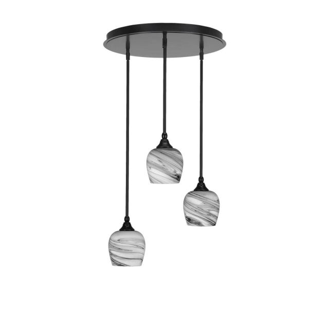 Toltec Lighting Empire 3 Light 19 inch Cluster Pendalier in Matte Black with Onyx Swirl Glass 2183-MB-4819
