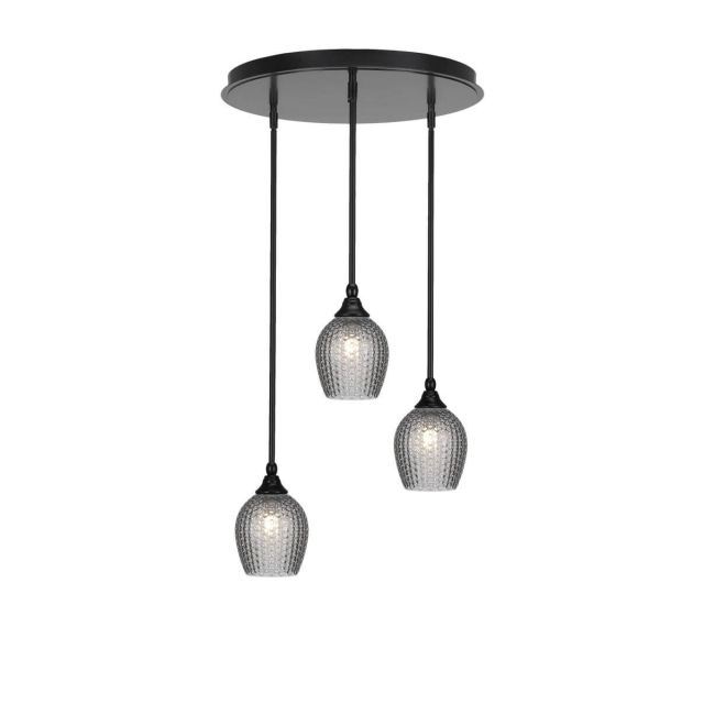 Toltec Lighting Empire 3 Light 19 inch Cluster Pendalier in Matte Black with Smoke Textured Glass 2183-MB-4902