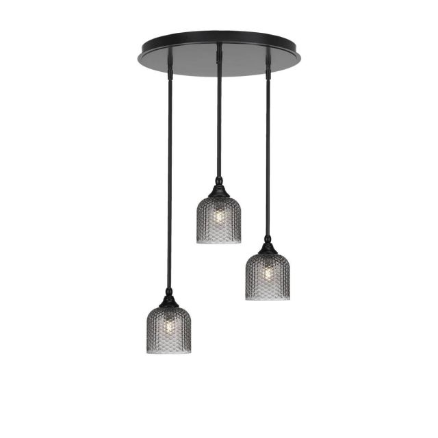 Toltec Lighting Empire 3 Light 19 inch Cluster Pendalier in Matte Black with Smoke Textured Glass 2183-MB-4912