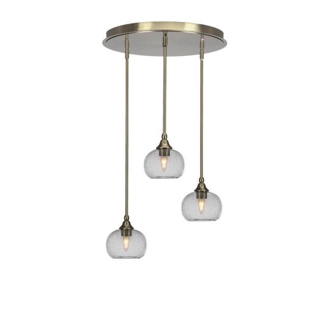 Toltec Lighting Empire 3 Light 19 inch Cluster Pendalier in New Age Brass with Clear Bubble Glass 2183-NAB-202