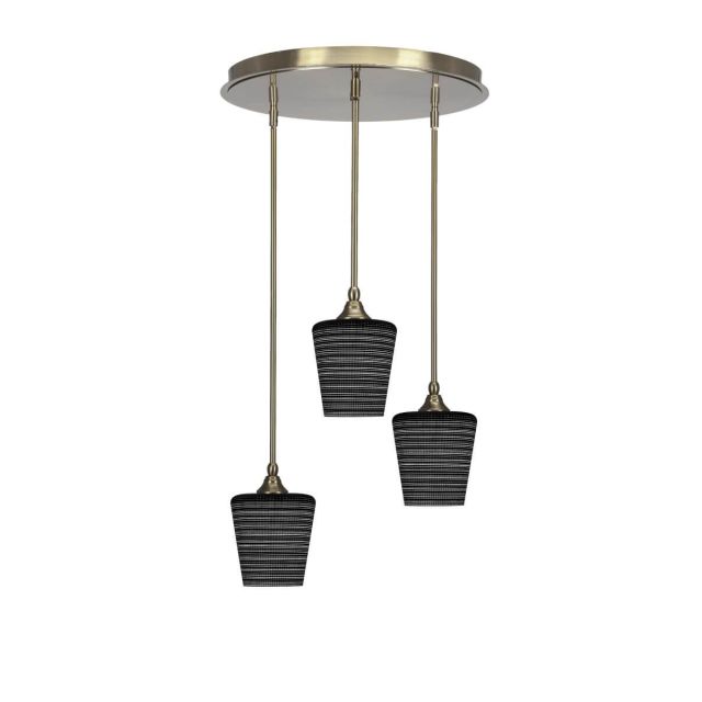 Toltec Lighting Empire 3 Light 19 inch Cluster Pendalier in New Age Brass with Black Matrix Glass 2183-NAB-4039