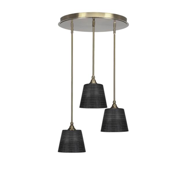 Toltec Lighting Empire 3 Light 20 inch Cluster Pendalier in New Age Brass with Black Matrix Glass 2183-NAB-4089