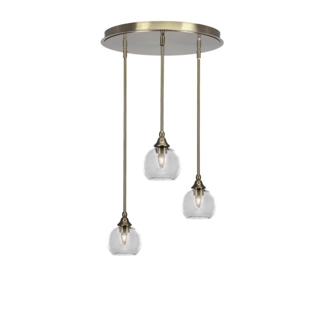 Toltec Lighting Empire 3 Light 19 inch Cluster Pendalier in New Age Brass with Clear Bubble Glass 2183-NAB-4100