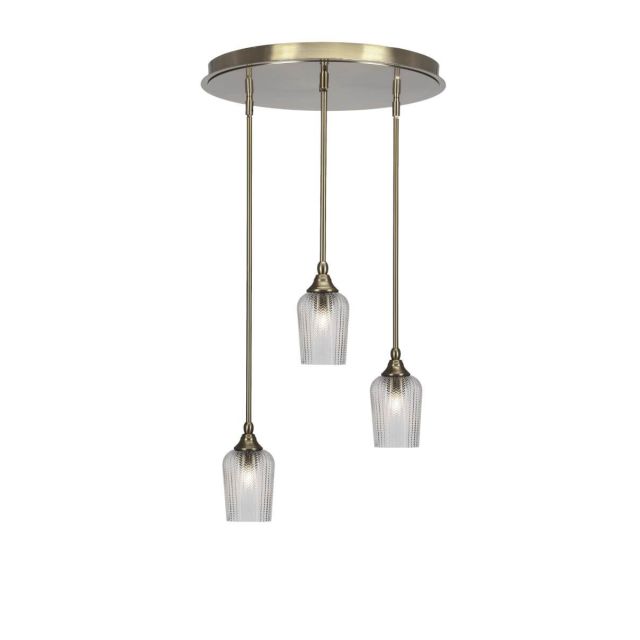 Toltec Lighting Empire 3 Light 19 inch Cluster Pendalier in New Age Brass with Clear Textured Glass 2183-NAB-4250