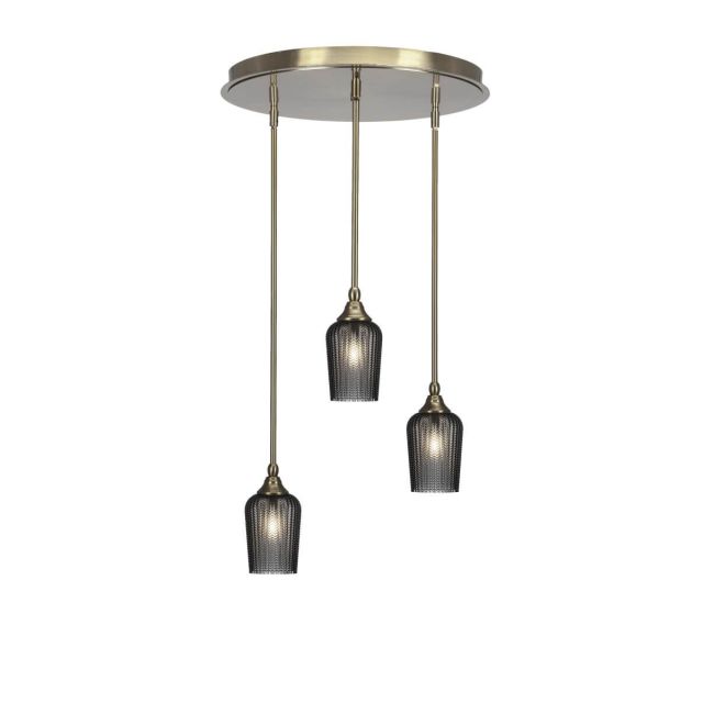 Toltec Lighting Empire 3 Light 19 inch Cluster Pendalier in New Age Brass with Smoke Textured Glass 2183-NAB-4252