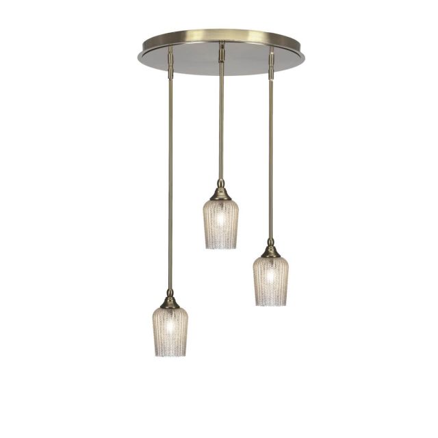 Toltec Lighting Empire 3 Light 19 inch Cluster Pendalier in New Age Brass with Silver Textured Glass 2183-NAB-4253