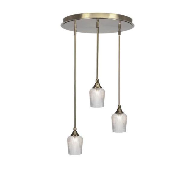 Toltec Lighting Empire 3 Light 19 inch Cluster Pendalier in New Age Brass with Clear Textured Glass 2183-NAB-4280