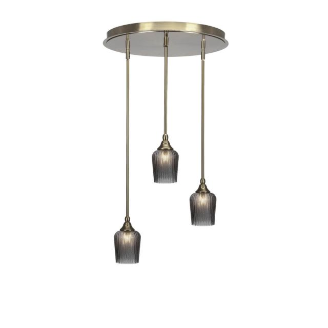 Toltec Lighting Empire 3 Light 19 inch Cluster Pendalier in New Age Brass with Smoke Textured Glass 2183-NAB-4282