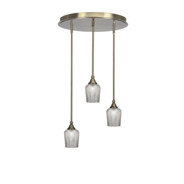 Toltec Lighting Empire 3 Light 19 inch Cluster Pendalier in New Age Brass with Silver Textured Glass 2183-NAB-4283