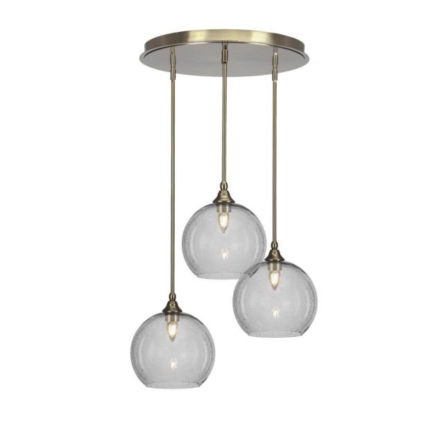 Toltec Lighting Empire 3 Light 18 inch Cluster Pendalier in New Age Brass with Clear Bubble Glass 2183-NAB-4350