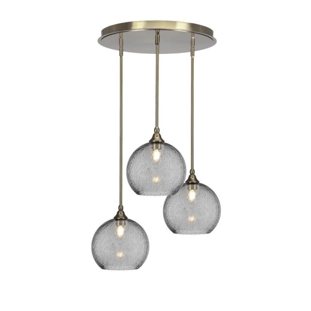 Toltec Lighting Empire 3 Light 18 inch Cluster Pendalier in New Age Brass with Smoke Bubble Glass 2183-NAB-4352