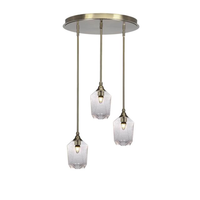 Toltec Lighting Empire 3 Light 18 inch Cluster Pendalier in New Age Brass with Clear Bubble Glass 2183-NAB-4460