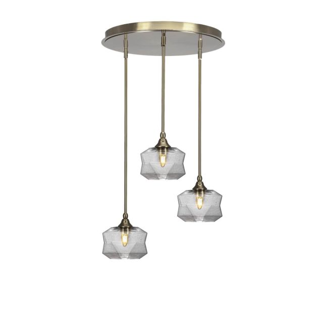 Toltec Lighting Empire 3 Light 18 inch Cluster Pendalier in New Age Brass with Clear Bubble Glass 2183-NAB-4490