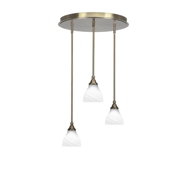 Toltec Lighting Empire 3 Light 19 inch Cluster Pendalier in New Age Brass with White Marble Glass 2183-NAB-4761