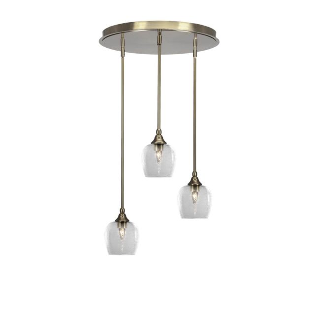 Toltec Lighting Empire 3 Light 19 inch Cluster Pendalier in New Age Brass with Clear Bubble Glass 2183-NAB-4810