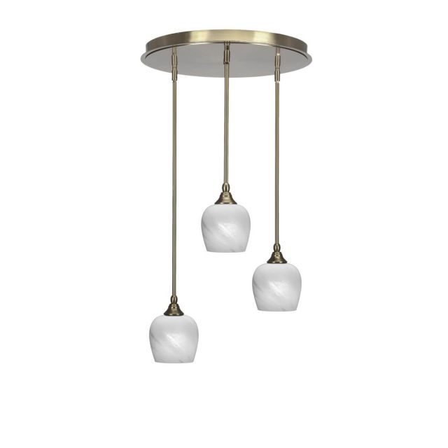 Toltec Lighting Empire 3 Light 19 inch Cluster Pendalier in New Age Brass with White Marble Glass 2183-NAB-4811