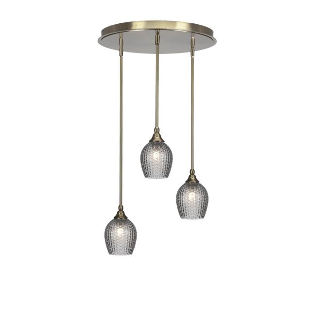 Toltec Lighting Empire 3 Light 19 inch Cluster Pendalier in New Age Brass with Smoke Textured Glass 2183-NAB-4902