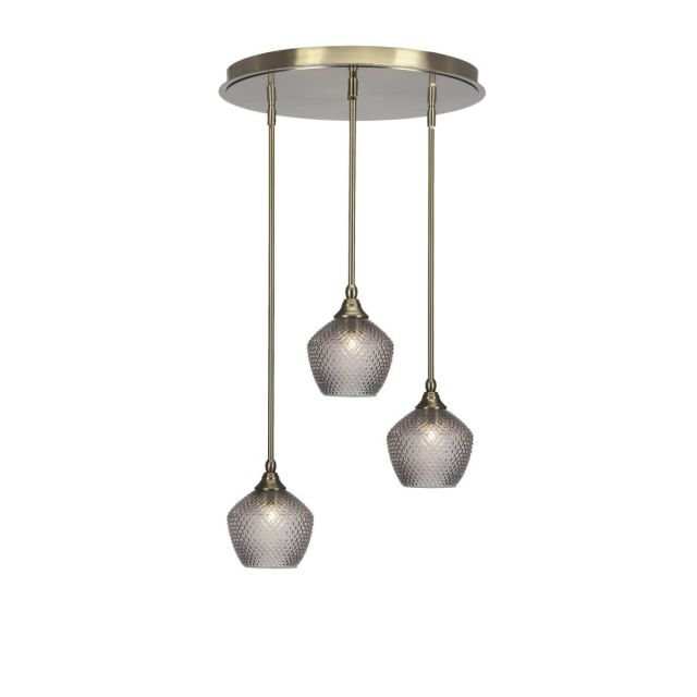 Toltec Lighting Empire 3 Light 21 inch Cluster Pendalier in New Age Brass with Smoke Textured Glass 2183-NAB-4922