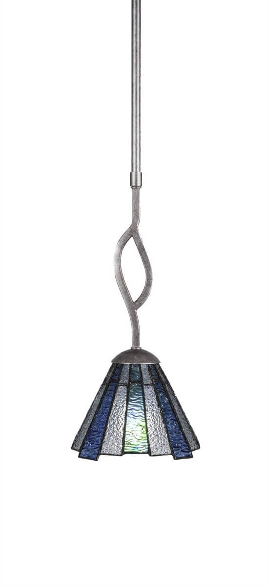 Toltec Lighting 240-AS-9325 Revo 1 Light 7 inch Mini Pendant in Aged Silver with 7 inch Sea Ice Art Glass