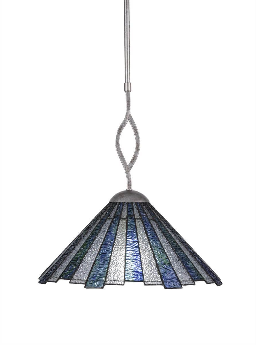 Toltec Lighting 241-AS-932 Revo 1 Light 16 inch Pendant in Aged Silver with 16 inch Sea Ice Art Glass