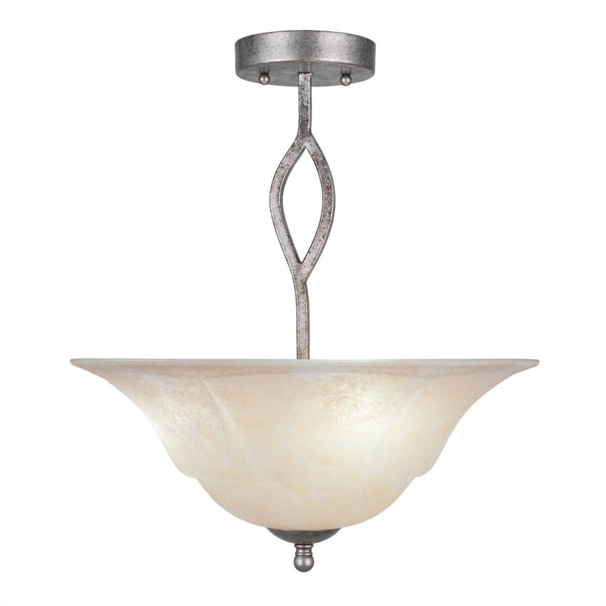 Toltec Lighting 242-AS-53613 Revo 3 Light 16 inch Semi-Flush Mount in Aged Silver with 16 inch Amber Marble Glass