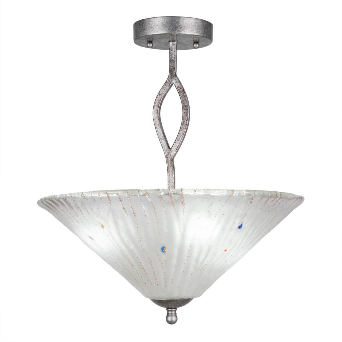 Toltec Lighting 242-AS-711 Revo 3 Light 16 inch Semi-Flush Mount in Aged Silver with 16 inch Frosted Crystal Glass