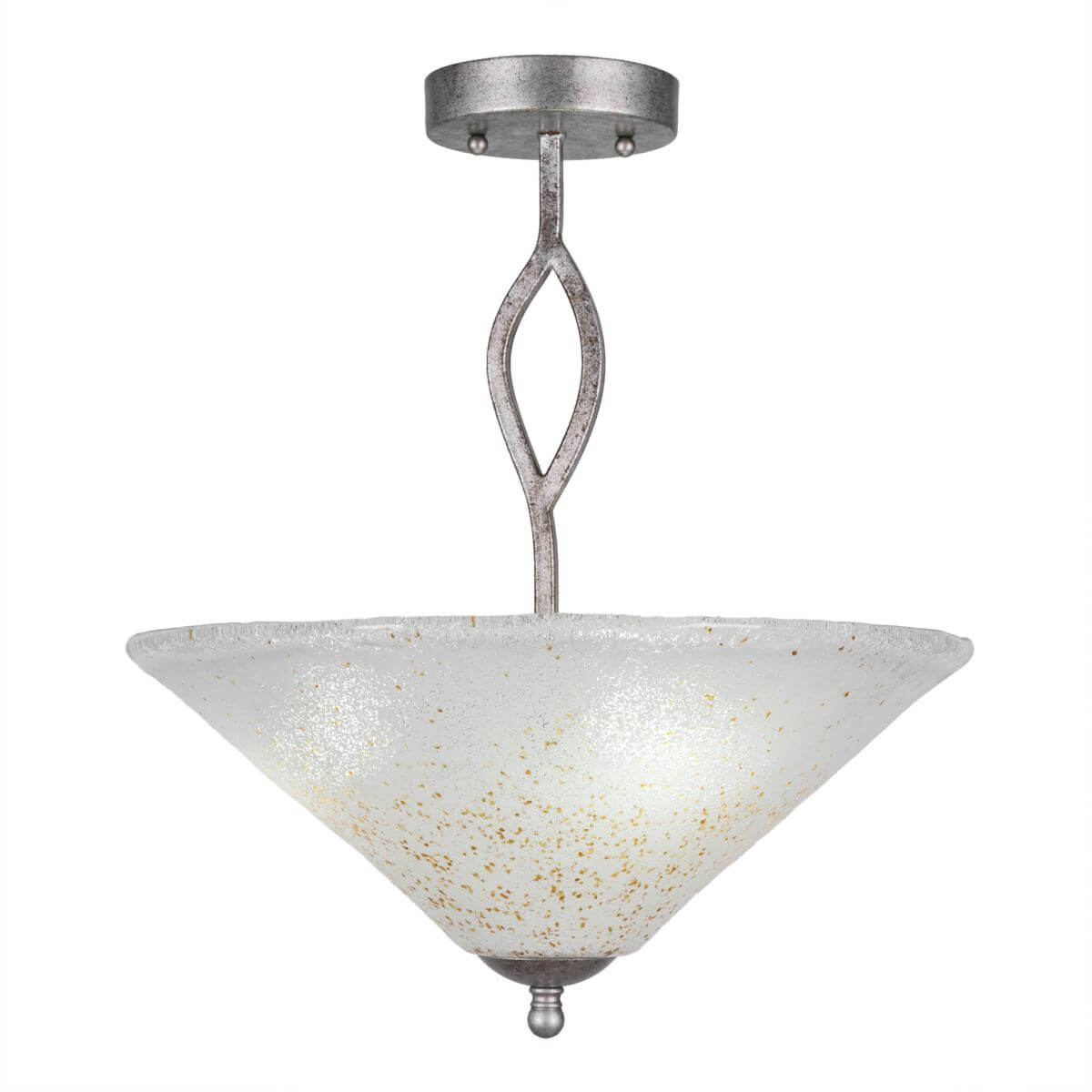 Toltec Lighting 242-AS-714 Revo 3 Light 16 inch Semi-Flush Mount in Aged Silver with 16 inch Gold Ice Glass