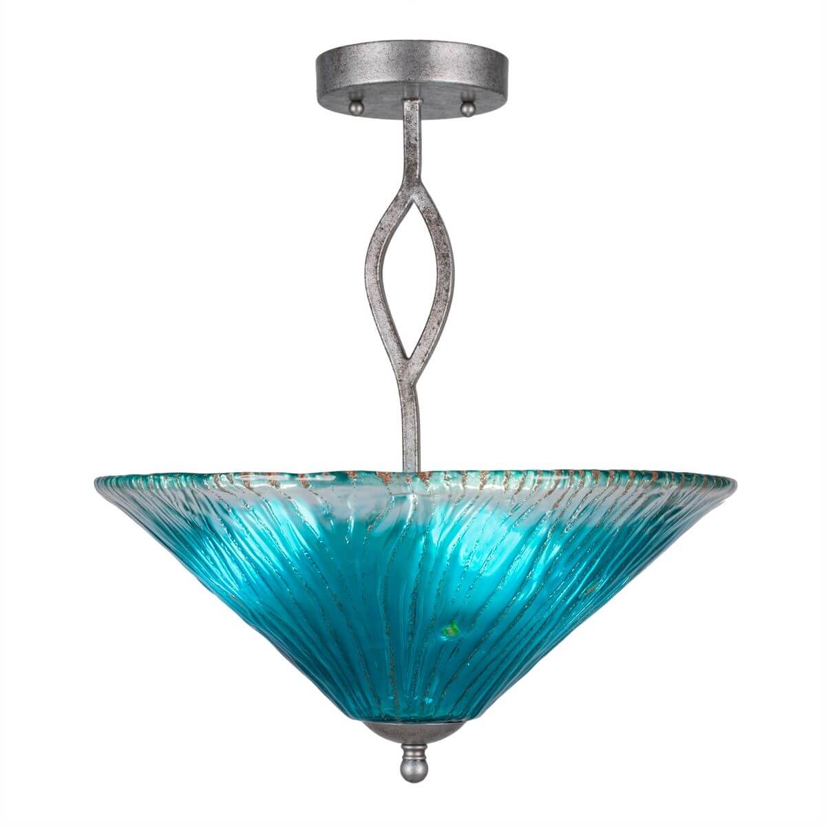 Toltec Lighting 242-AS-715 Revo 3 Light 16 inch Semi-Flush Mount in Aged Silver with 16 inch Teal Crystal Glass