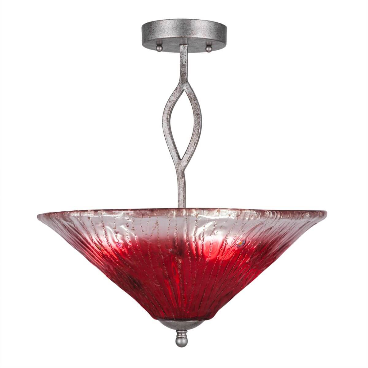 Toltec Lighting 242-AS-716 Revo 3 Light 16 inch Semi-Flush Mount in Aged Silver with 16 inch Raspberry Crystal Glass